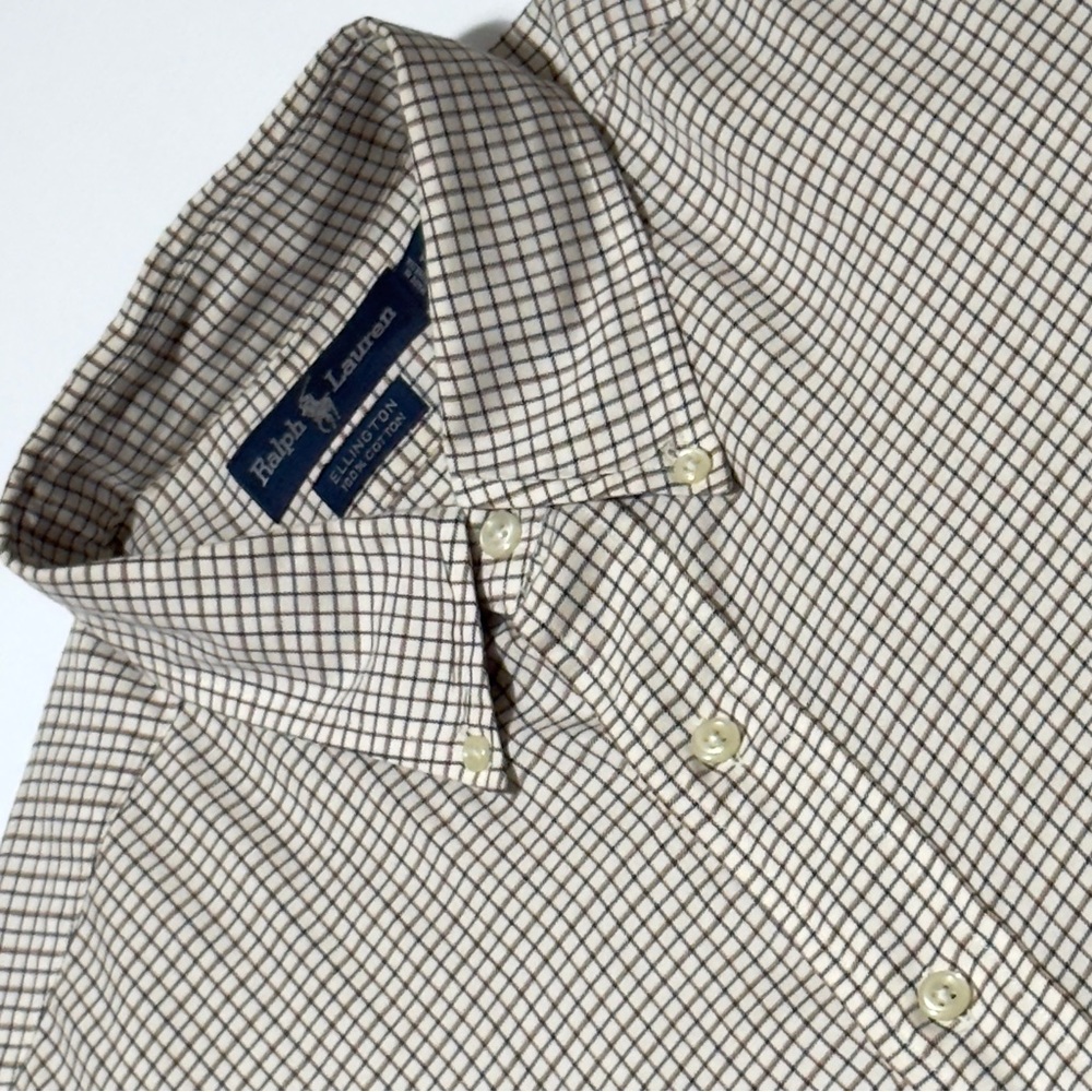 Ralph Lauren Cream Checked Casual Button Down Poplin Shirt‎ Excellent